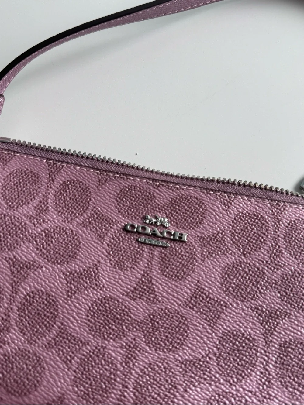 Coach Metallic Lilac Signature Small Wristlet with Key Pouch